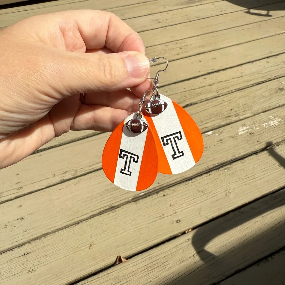 NEW UT Vols Handmade Wooden  Orange and White Football Earrings